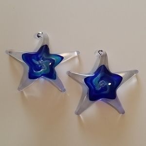 Set of 2 Blown Glass Starfish Paperweight/Ornament